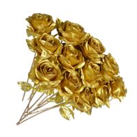 12pcs künstliche Goldrosenblumen, einzelne gefälschte Seidenrosenblume mit kurzem Stiel für Familienhochzeitsfeier -Dekoration geeignet