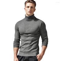 Camisetas masculinas de moda camisetas grises hombre manga larga collar de cuello alto para hombres primavera de primavera delgada camiseta de algodón gris camisa xxl