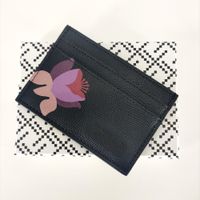 Fashion Women Bank Card Card Magnolia Flower and Hummingbird Real Genuine Leather Textured Ced Ced Cid Tutor Mini Wallet With Box