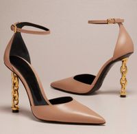 Luxus Sommermarke Tomxford Sandals Schuhe d'Orsay Point Toe Women Slingback Lady Chain-Heel Party Hochzeitspunkte Zehenpumpen EU35-43