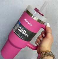 Розовые бутылки с водой на 40 унций с логотипом ручкой крышки соломы из нержавеющей стали Термиблеры на открытом воздухе портативные кофейные кружки чай