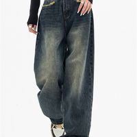 Jeans femininos Mulheres Vintage Streetwear Coreano Baggy Cargo Cintura alta calça de perna larga calça jeans Fairy Grunge Alt Rous