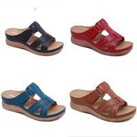 Terlik Yaz Kadınlar Kama Sandalet Premium Ortopedik Açık Ayak Toe Sandalet Vintage Anti-Slip Deri Sıradan Kadın Platform Retro Ayakkabı 230314