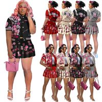 2023 Yaz Kadın Trailsuits İki Parçalı Etek Set Moda Baskılı Kısa Kollu Beyzbol Bombacı Ceket Çizilmiş Etekler Takım Giyim Giysileri Günlük Aktif Spor Giyim