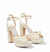 Элегантные свадебные свадебные туфли Sandals Sacora Lady Platform High Heel Sacoras Pearls Кожаные роскошные бренды высокие каблуки Женщины, ходящие с коробкой EU35-43