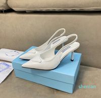 Triângulo de verão Sapatos de sandálias de couro escovado para mulheres bombas de slingback calçados de luxo saltos altos vestidos de noiva de festa