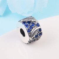 925 Sterling Silver Curved Feather Pave Clip Stopper Bead Fits European Jewelry Pandora Style Charm Armband