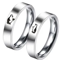 Fashion de 4 mm lindo pingüino pareja anillo hombres mujeres joyas de boda de acero inoxidable anillos de regalo del día de San Valentín para él y su corazón de amor