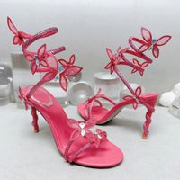 Rene Caovilla High Heels Sandals Designer Women Women Dress Shoes 9.5 cm serpentine wraparound Crystal Bow Fashion Fiest Farty Heel Wedly Wedding Zapato