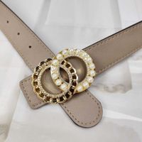 Fashion Belt Women Candy Colors Double Ring Pearl Inlay Smoo...