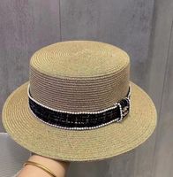 Letnia litera rhinestone Flat Top Fine Paper Braid Sun Hat Trendy Match Top Hat Hat Hat