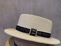 Nowy letni litera Rhinestone Flat Top Fine Paper Braid Sun Hat Trendy Top Hat Hat Hat