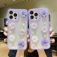 3D Flower Camellia Cases for iPhone 14 Plus Pro Max 13 12 11 X XR XS 8 7 Foil Foil Confetti Hard PC TPU Bling Perl Purple Clear Clove Cover Back