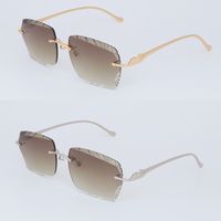 Cheetah Series Metalless Glimless Sunglasses para mulheres Designer Diamond Cut Glasses Protection Design ao ar livre Tamanho óptico de óculos de sol de ouro 60-18-135mm