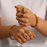 Retro Gold 18k Band Rings Colores de esmalte Gemstone Titanium Acero Abierto de acero anillo Femenino Femenino Joya de regalo de regalo