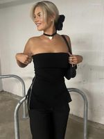 Tampa do tanque sem alças com zíper dividido em ambos os lados roupas de verão para mulheres Tubos de tubo sexy pretos