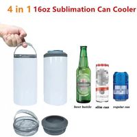 NEU 16oz 4 in 1 Sublimation kann kühler gerade Becher Edelstahl Dose Isolator Vakuum isoliertes Flaschen Kaltisolierung