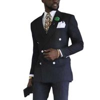Black Stripe Men traje de blazer de doble pecho los últimos diseños de pantalones de abrigo Slim Fit 2 piezas Suits PROM Suits Ternos X0909