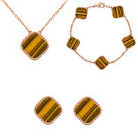 Amber stones Clover Necklace Designer Jewelry Set Pendant Ne...