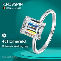 Solitaire Ring Knobspin 4CT Emerald Ring S925 Sterling Sliver plaqué 18k White Marid Wadif Band Engagement pour les femmes 230320