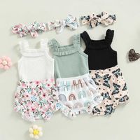 Комплекты одежды детские новорожденные девочки шорты набор рукавов Romper Flowerbuterfuthfly Print Shorts Шорты для волос 3PCS Set 018M Z0321