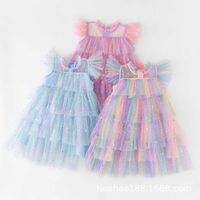 Çocuk kızlar ışıltı elbiseler 2023 moda çocuk giyim örgü yıldız yaz pastası prenses elbiseler bebek kıyafetleri 3-8t
