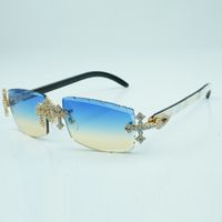 Nuevas gafas de sol de fábrica de fábrica de diamantes Cross 3524031 con patas de esquina de buey de buey de buey mixta natural y lentes de corte de 57 mm, de 3.0 mm de espesor