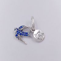 Sparkling Swallow & Quote Double Dangle Charm 925 sterling s...
