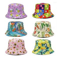 BERETS 2023 패션 더블 사이드 어부 모자 유역 여성 꽃 과일 패턴 태양 대외 무역 봄 트렌디