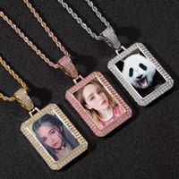 Custom Photo Medallions Rectangle Pendant Necklace Frame Wit...