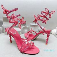 Rene Caovilla Saltos altos sandálias Designer feminino sapatos de vestido 9,5 cm Serpentine Wraparound Crystal Bow Fashion Party
