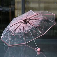 شفافة واضحة المظلة مقبض مقاوم للرياح 3 أضعاف المظلة الكرز زهر الفطر أبولو ساكورا المرأة المظلة