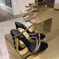 Rene Caovilla Margo Heels Sandaletten Strassverzierte Pfennigabsatz-Sandalen mit Schlangenmuster Damen-Luxus-Designer-Knöchel-Wraparound-Schuhwerksschuhe 95 mm Mit Box