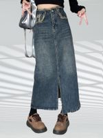 Skirts Streetwear Vintage Denim Long Skirt For Women 2023 Su...