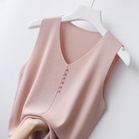 Women' s Tanks Knitted Vests Women Top V- neck Solid Tank...