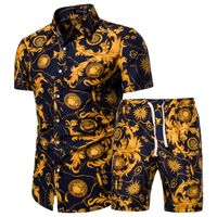 Men Shirts Shorts Set Summer Casual Printed Hawaiian Shirt H...