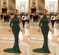 모로코 카프탄 인어 이브닝 드레스 진한 녹색 아바야 스팽글 댄스 파티 드레스 로브 드 마리에 공식 생일 유명 대회 특별 행사 파티 가운