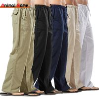 Мужские брюки весеннее льняное белье широкие корейские брюки Негабаритная хлопковая уличная одежда мужская йога повседневная одежда 230329