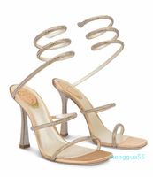 Lüks Rene Cleo sandalet ayakkabıları kadınlar kristal kaplı topuklu parıltı tabanları caovilla kristalleri spiral ayak bileği kayışı bayan gladyatör sanalias eu35-43 46