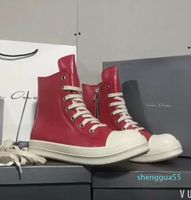 Rick Ayakkabı Kadın Kırmızı Deri Botlar Owens Deri Lüks Sneakers Street Giyim Hip Hop Erkekler Günlük 33