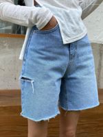 Kadın Kotları Kadınlar Bolgy Denim Pantolon Yaz Yüksek Bel Koreli Sokak Giyim Yırtıcı Kadın Vintage Mavi Düğme Şort