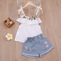 Clothing Sets Summer Thin Suit Flower Decoration Sling Top D...