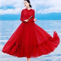 Ethnische Kleidung Urlaub Tourismus Rot Big Swing Kapuzen-Chiffon-Kleid Desert Grassland Super Fairy Koreanische Kleidung Robe Tradition Vintage