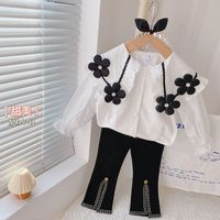 Roupas conjuntos de roupas Girls Autumn Spring Manga longa Camisa floral Top calças de calça de crianças Boutique Roupos 2pcs 3 4 5 6 7y 230504