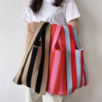 쇼핑 가방 스트라이프 니트 핸드백 여성 어깨 가방 패션 중공 핸드