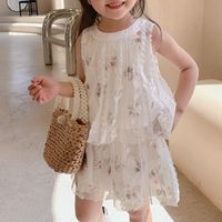 Roupas conjuntos de verão infantil garotas de flor bordado de renda de top shorts para crianças roupas de bebê terno de moda