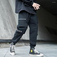 Pantalones para hombres joggers techwear hombres pantalones bolsillos falsos con cremallera Hip hop Cargo Streetwear suelto de gran tamaño negro