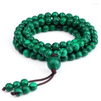 Strang 108 Natürlicher Malachit Stein Halsketten Frauen 6mm Grüne Perlen Anhänger Mala Gebetsarmband Männer Yoga Schmuck Geschenk