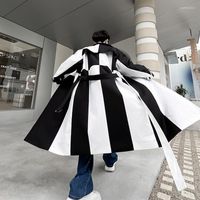 Männer Trenchcoats 2023 Herbst Winter Unregelmäßige Schwarz Weiß Kontrastfarbe Mantel Herren Koreanische Mode Lange Hochwertige Jacken