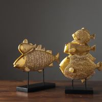 Figuras decorativas Objetos Ornamentos de peixes dourados de luxo criativos esculturas de escultura da sala de estar decoração de resina dourada de resina dourada